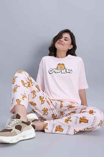 Buy Zivame Garfield Knit Cotton Pyjama Set - Pink Dogwood